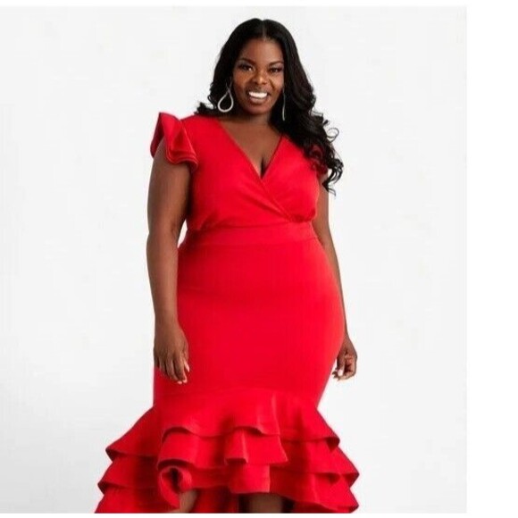 Ashley Stewart Flounce Ruffle Mermaid Dress Tiered Women's Red New Sz 14/16 - Picture 10 of 10